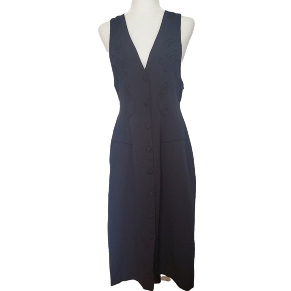 Vintage black button front embroidered midi dress - Picture 4 of 5